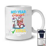 Personalized Mid Year Naughty; Joyful Christmas In July Custom Name Santa On Unicorn Boat T-Shirt