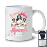 Personalized Mom of 2 Awesome Boys; Joyful Mother's Day Hearts; Custom Name Sons Family T-Shirt