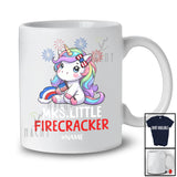Personalized Mrs. Little Firecracker; Humorous 4th Of July Unicorn; Custom Name Girls Patriotic T-Shirt