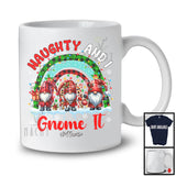 Personalized Naughty Gnome It; Lovely Christmas Custom Name Family; Plaid Rainbow Three Gnomes T-Shirt
