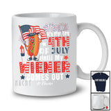 Personalized Not 4th Of July Until Wiener Comes Out; Humorous Hot Dog Custom Name Patriotic T-Shirt