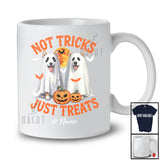 Personalized Not Tricks Just Treats; Creepy Halloween Custom Name Two Boo Ghost Shiba Inu T-Shirt