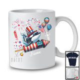Personalized Orca Riding Firecracker, Lovely 4th Of July USA Flag Custom Name, Fish Sea Animal T-Shirt