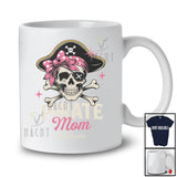 Personalized Pirate Mom; Scary Halloween Coquette Bow Tie Skull; Custom Name Women Family T-Shirt