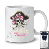 Personalized Pirate Nana; Scary Halloween Coquette Bow Tie Skull; Custom Name Women Family T-Shirt