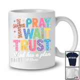Personalized Pray Wait Trust; Colorful Leopard Cross Jesus; Custom Name Family Lover Group T-Shirt