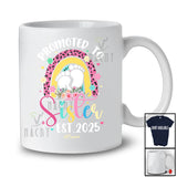 Personalized Promoted To Sister Est 2025; Lovely Pregnancy Leopard Rainbow; Custom Name Family T-Shirt