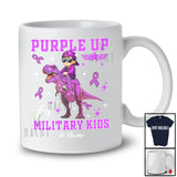 Personalized Purple Up Military Kids; Lovely Military Child Month Custom Name Boy Riding T-Rex T-Shirt