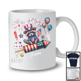 Personalized Raccoon Riding Firecracker, Lovely 4th Of July USA Flag Custom Name, Zoo Animal T-Shirt