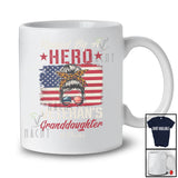 Personalized Raised By A Hero Veteran's Granddaughter; Proud Custom Name Messy Bun Hair T-Shirt