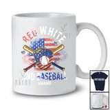 Personalized Red White And Baseball; Amusing 4th Of July US Flag; Custom Name Player Patriotic T-Shirt