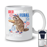 Personalized Red White And Feral; Humorous 4th Of July Raccoon Eating Hotdog; Patriotic T-Shirt