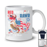 Personalized Red White And Feral; Humorous 4th Of July T-Rex Eating Hotdog; Patriotic T-Shirt