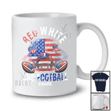 Personalized Red White And Football; Amusing 4th Of July US Flag; Custom Name Player Patriotic T-Shirt
