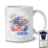 Personalized Red White And Guitar; Amusing 4th Of July US Flag; Custom Name Player Patriotic T-Shirt