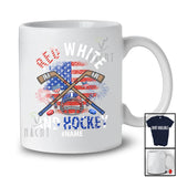 Personalized Red White And Hockey; Amusing 4th Of July US Flag; Custom Name Player Patriotic T-Shirt