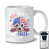 Personalized Red White And Soccer; Amusing 4th Of July US Flag; Custom Name Player Patriotic T-Shirt