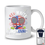 Personalized Red White And Tennis; Amusing 4th Of July US Flag; Custom Name Player Patriotic T-Shirt
