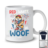 Personalized Red White And Woof; Lovely 4th Of July Custom Name Corgi Hot Dog; Patriotic T-Shirt