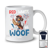 Personalized Red White And Woof; Lovely 4th Of July Custom Name Dachshund Hot Dog; Patriotic T-Shirt