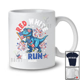 Personalized Red White Run; Awesome 4th Of July Running Dinosaur T-Rex; Custom Name Patriotic T-Shirt