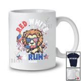 Personalized Red White Run; Awesome 4th Of July Running Lion Runner; Custom Name Patriotic T-Shirt