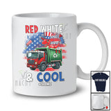 Personalized Red White & Cool; Lovely 4th Of July Custom Name T-Rex On Garbage Truck; Patriotic T-Shirt
