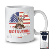 Personalized Retro Best Buckin' Daddy Ever; Joyful Father's Day US Flag; Custom Name Deer Hunting T-Shirt