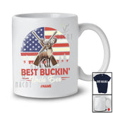 Personalized Retro Best Buckin' Uncle Ever; Joyful Father's Day US Flag; Custom Name Deer Hunting T-Shirt
