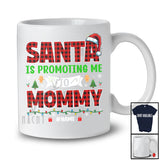 Personalized Santa Promoting Me to Mommy; Amusing Christmas Pregnancy; Plaid Custom Name Family T-Shirt