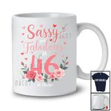 Personalized Sassy And Fabulous At 46; Floral 46th Birthday Hearts; Custom Name Women Family T-Shirt