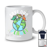 Personalized Save Our Planet; Adorable Earth Day 2025 Custom Name T-Rex Dinosaurs T-Shirt