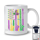 Personalized Saxophone American Flag; Joyful Mardi Gras Custom Name Saxophonist Musical T-Shirt