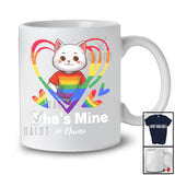 Personalized She's Mine I'm Hers; Lovely LGBTQ Gay Rainbow Heart Cat; Custom Name Couple T-Shirt