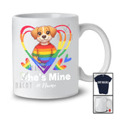 Personalized She's Mine I'm Hers; Lovely LGBTQ Gay Rainbow Heart Dog; Custom Name Couple T-Shirt