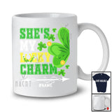 Personalized She's My Lucky Charm; Joyful St. Patrick's Day Half Shamrock; Custom Name Couple T-Shirt