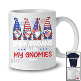 Personalized Shenanigans With My Gnomies; Lovely 4th Of July Four Gnomes; Custom Name Patriotic T-Shirt