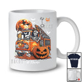 Personalized Skeleton Drinking Beer Driving Fire Truck; Joyful Halloween Custom Name Drunker T-Shirt