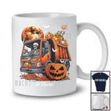 Personalized Skeleton Drinking Beer Driving Garbage Truck; Joyful Halloween Custom Name Drunker T-Shirt