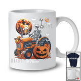 Personalized Skeleton Drinking Beer Driving Tractor; Joyful Halloween Custom Name Drunker T-Shirt
