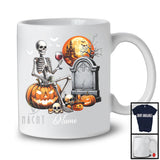 Personalized Skeleton Drinking Wine On Pumpkin; Horror Halloween Custom Name Drunker T-Shirt
