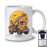 Personalized Skeleton Driving Crane Truck, Scary Halloween Custom Name Crane Truck Driver T-Shirt