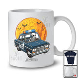 Personalized Skeleton Driving Police Car, Scary Halloween Custom Name Police Car Driver Lover T-Shirt