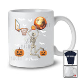 Personalized Skeleton Playing Basketball; Joyful Halloween Moon Custom Name Sport Player Team T-Shirt