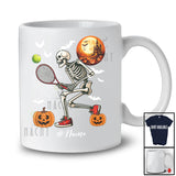 Personalized Skeleton Playing Tennis; Joyful Halloween Moon Custom Name Sport Player Team T-Shirt