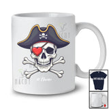 Personalized Skull Pirate; Lovely Valentine Heart Pirate Skull Captain; Custom Name Boy Couple T-Shirt