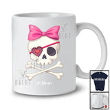 Personalized Skull Pirate; Lovely Valentine Leopard Heart Pirate Skull; Custom Name Girl Couple T-Shirt