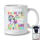 Personalized So Long Kindergarten Look Out 1st Grade; Lovely Last Day Of School Custom Name Unicorn T-Shirt