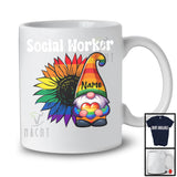 Personalized Social Worker, Colorful LGBTQ Pride Sunflower Gnome, Custom Name Gay Rainbow T-Shirt