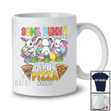 Personalized Some Bunny Needs Pizza; Adorable Easter Three Bunnies; Eggs Hunt Groovy T-Shirt